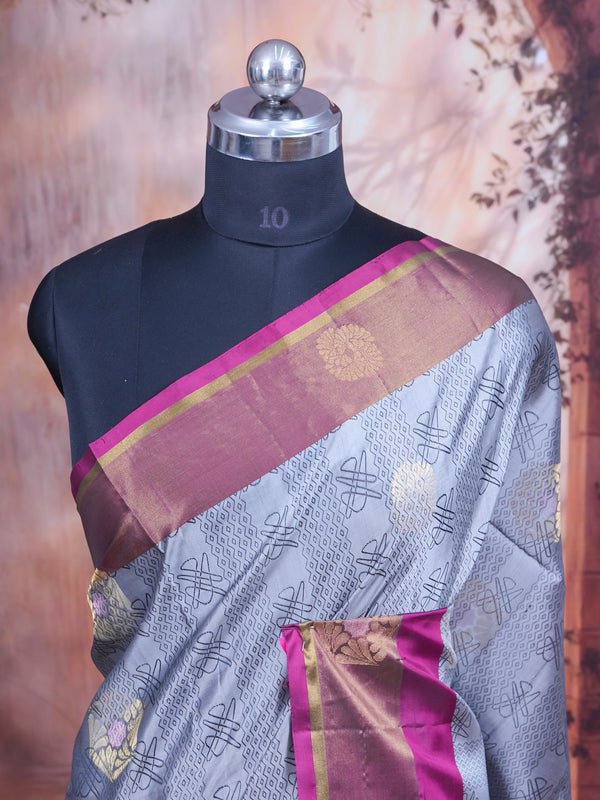 Luxury Grey and Pink Kanchipuram pure Silk Saree