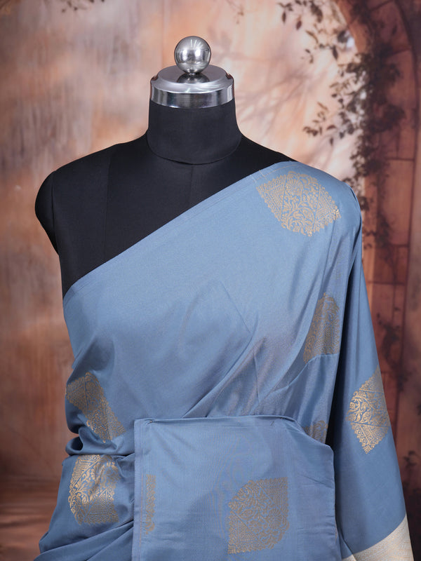 Grey with light Sandal  Semi Silk Saree