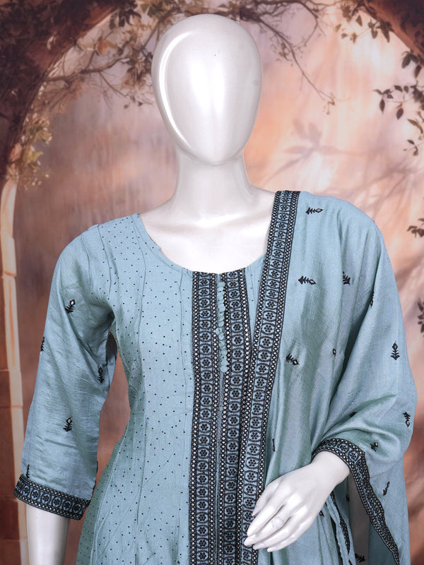 Powder Blue With Balck Dupatta Ready Made Salwar Suit