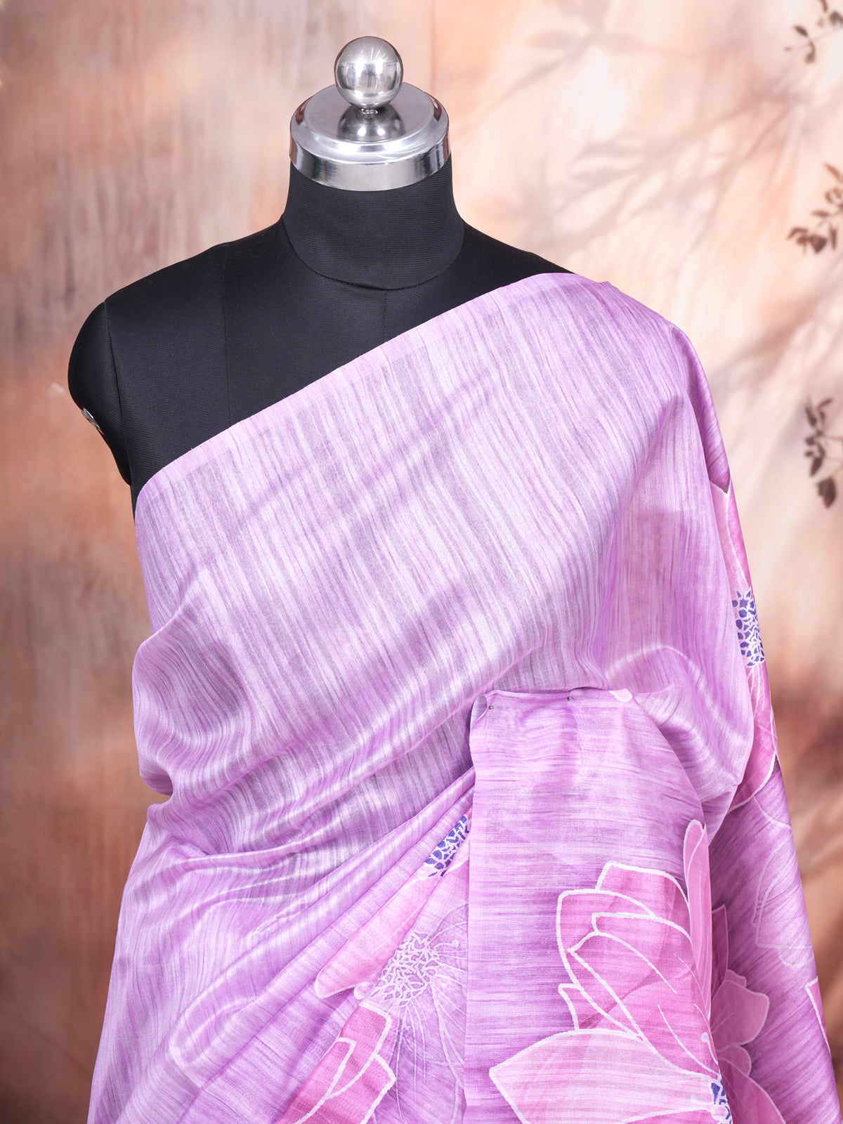 Lavender with Pink Floral Pallu - Semi Tussar Saree