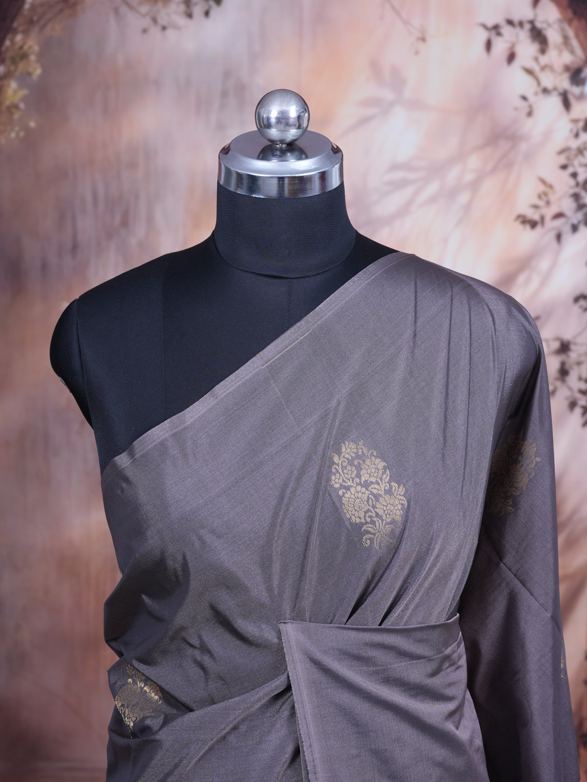 Grey Semi With Pink Silk Saree