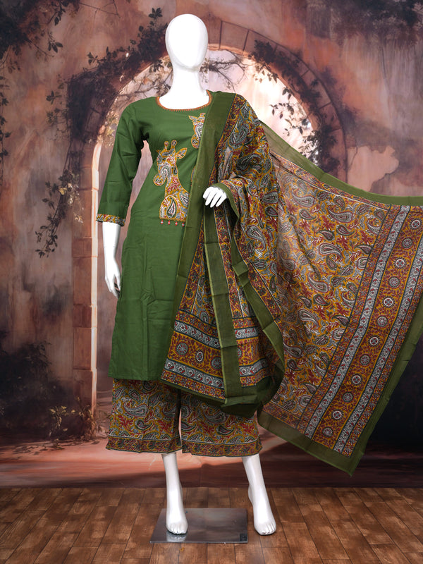 Olive Green with Printed Dupatta Ready Made Salwar Suit