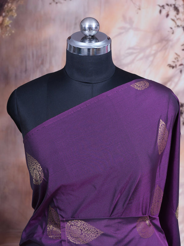 Wine Purple With Green Semi Silk Saree