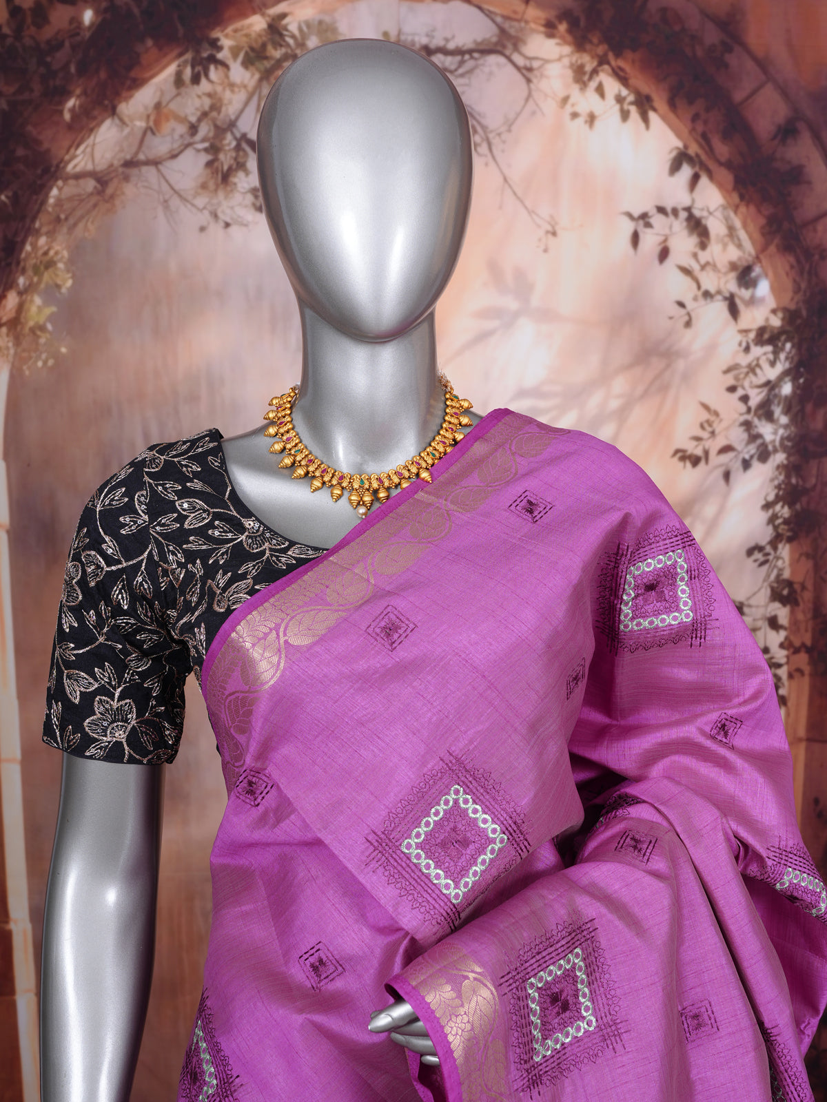 Orchid Pink with Gold - Semi Tussar Saree