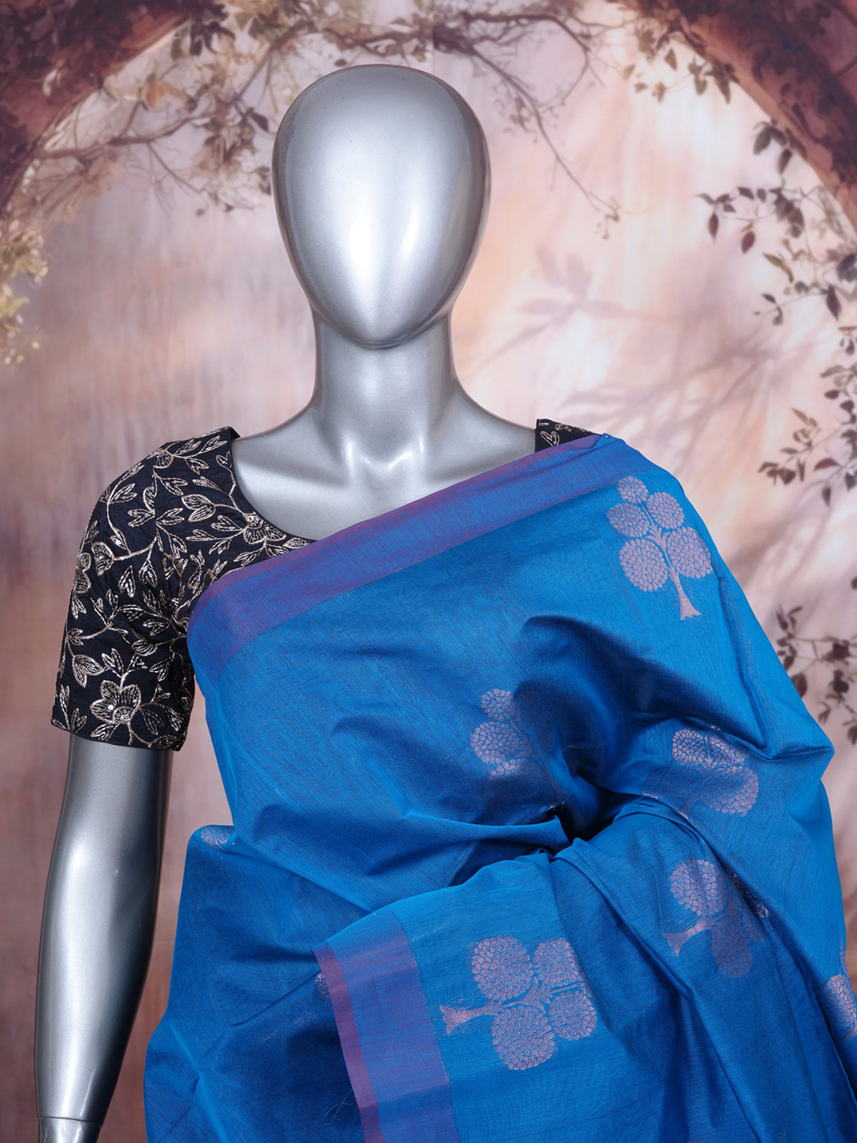 Royal Blue and Magenta Silk Cotton Saree