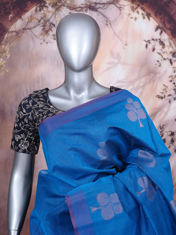 Royal Blue and Magenta Silk Cotton Saree