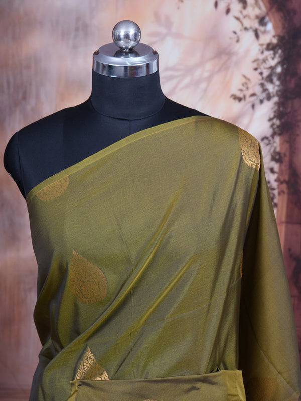 Mehendi Green With Pink Semi Silk Saree