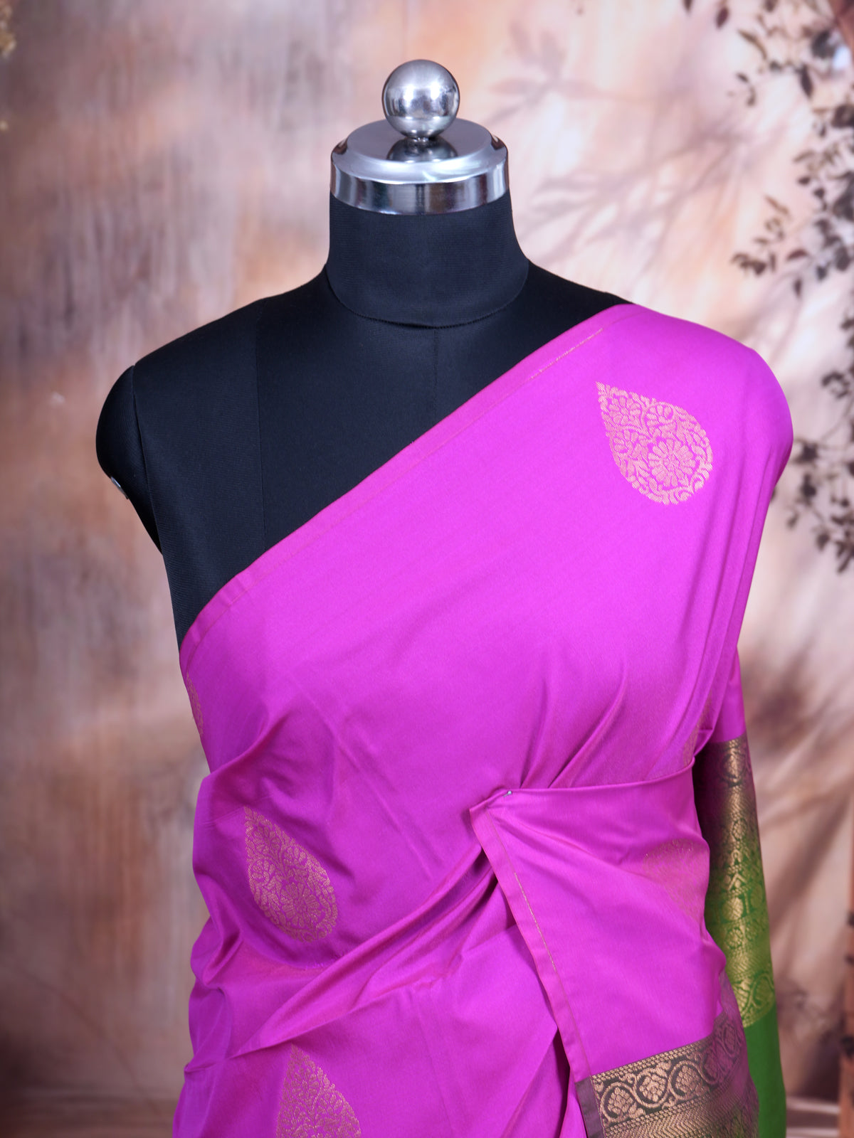 Magenta Pink with Olive Green Semi Silk Saree