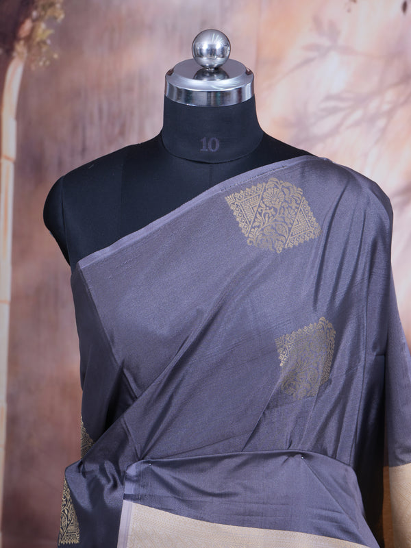 Charcoal Grey with Light Sandal Semi Silk Saree