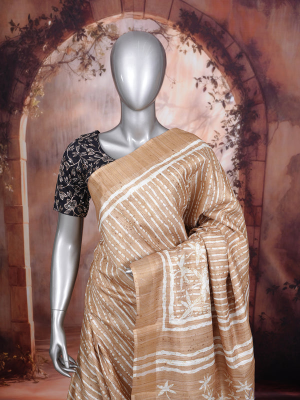 Beige and White Dola Silk Saree