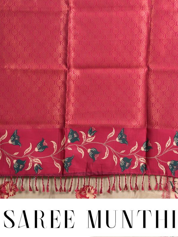 Cream Gold Semi Silk Saree