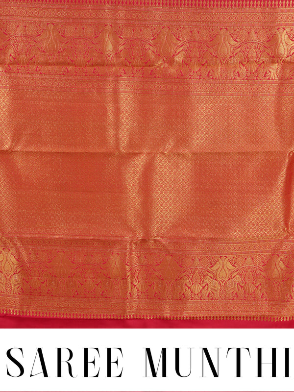 Sky Blue and Crimson Red Pure Kanchipuram Silk Saree