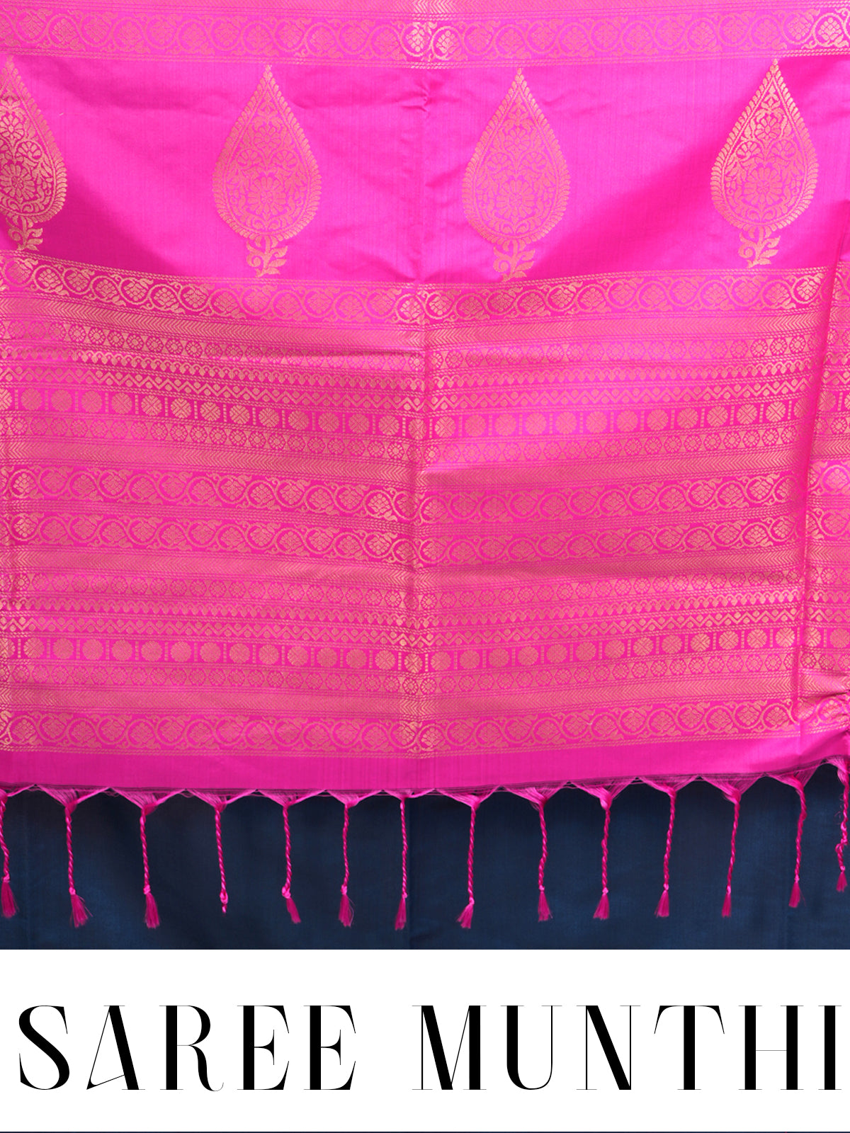 Peacock Blue with Rani Pink Semi Silk Saree