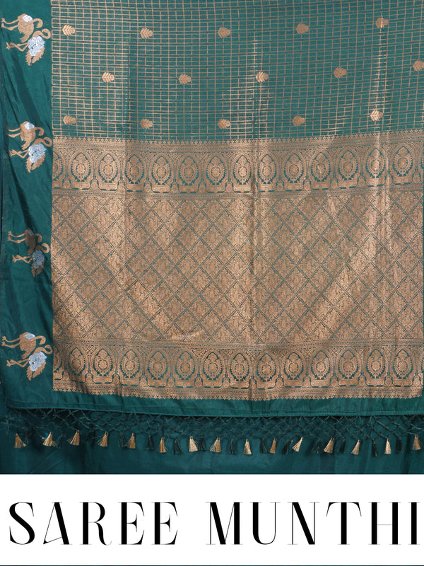 Bottle Green with Golden Pallu - Semi Tussar Saree