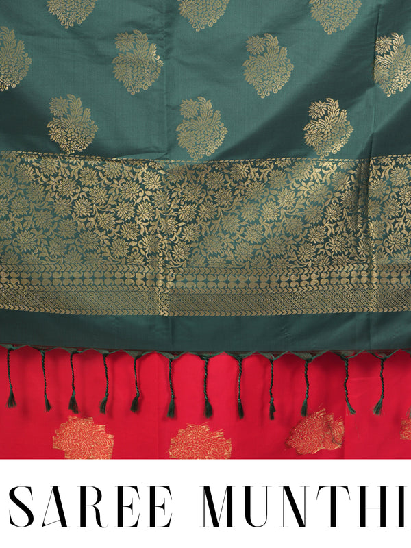 Rose - Pink with Bottle Green Semi Silk Saree