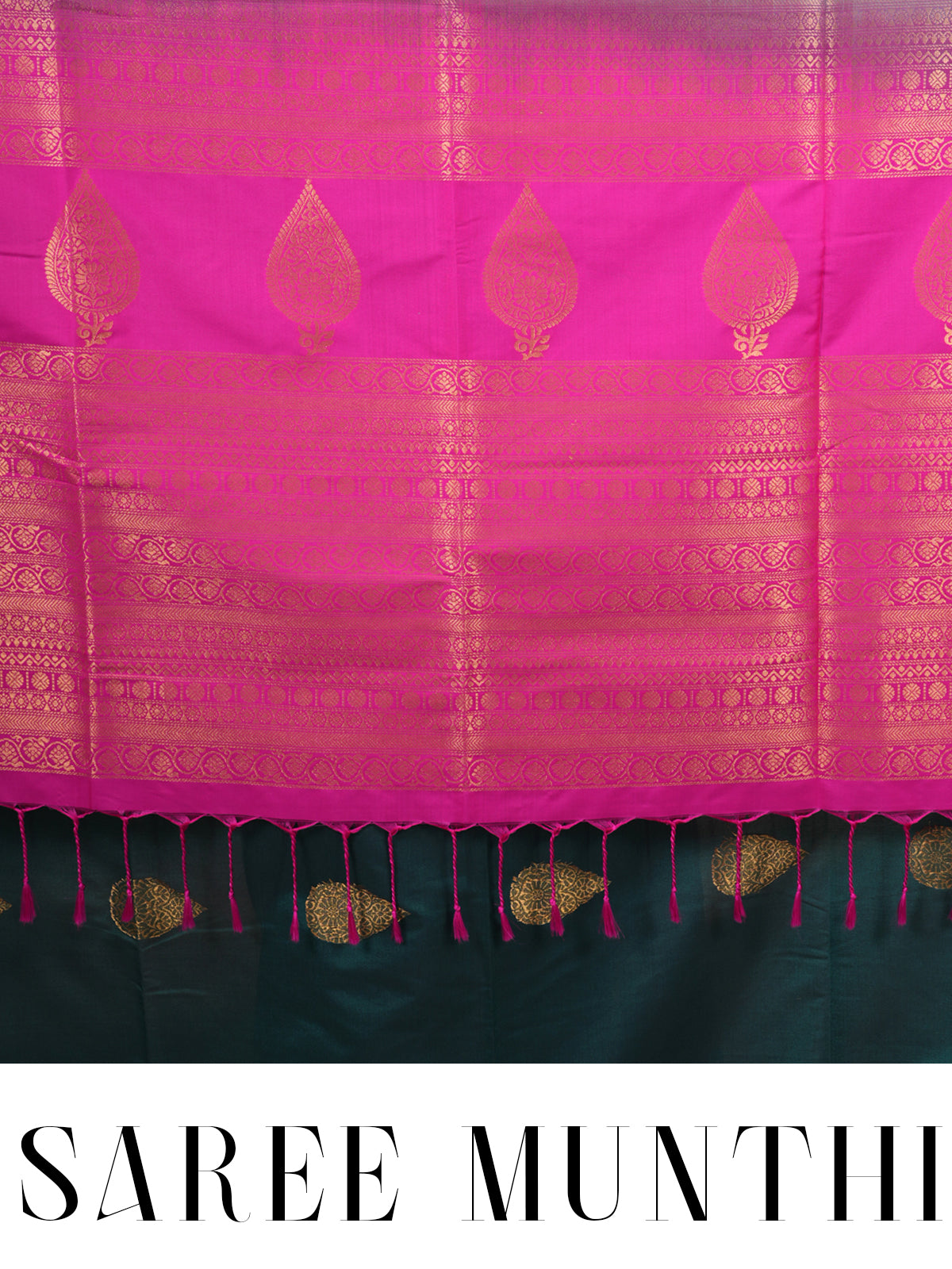 Bottle Green with Rani Pink Semi Silk Saree