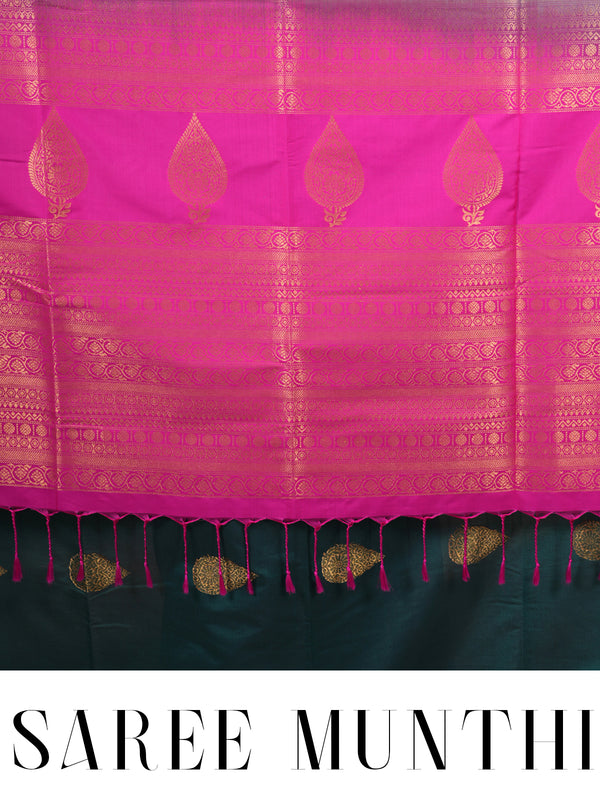 Bottle Green with Rani Pink Semi Silk Saree