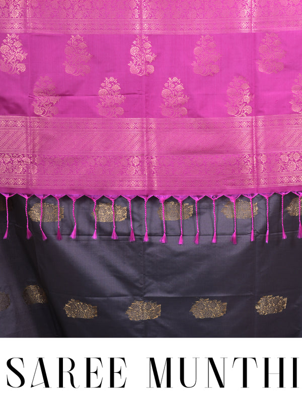 Deep Grey with Rani Pink Semi Silk Sarees