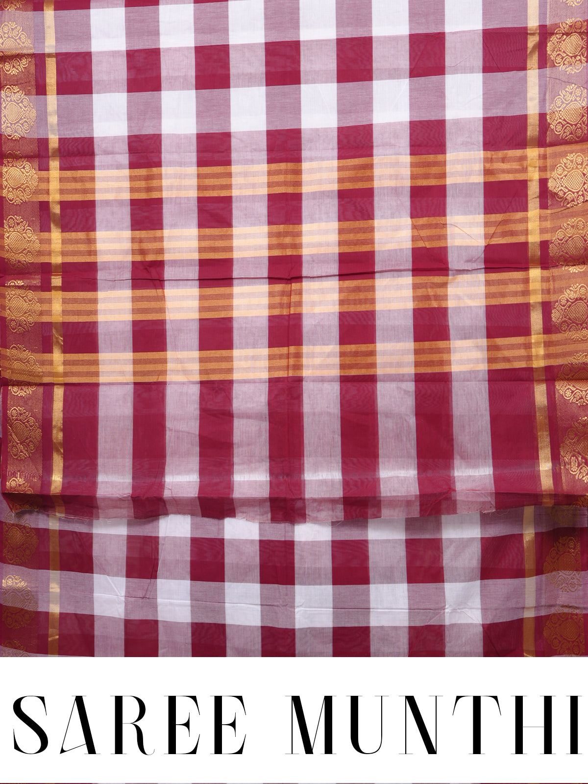 Maroon and White Maroon Munthi Chettinad Cotton Saree