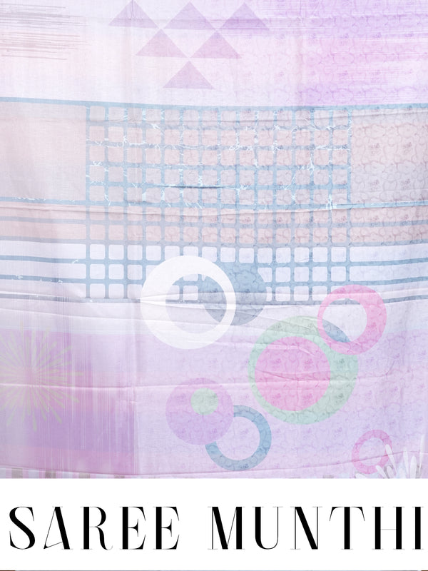 Lavender with Multi-Color Geometric Pallu - Semi Tussar Saree