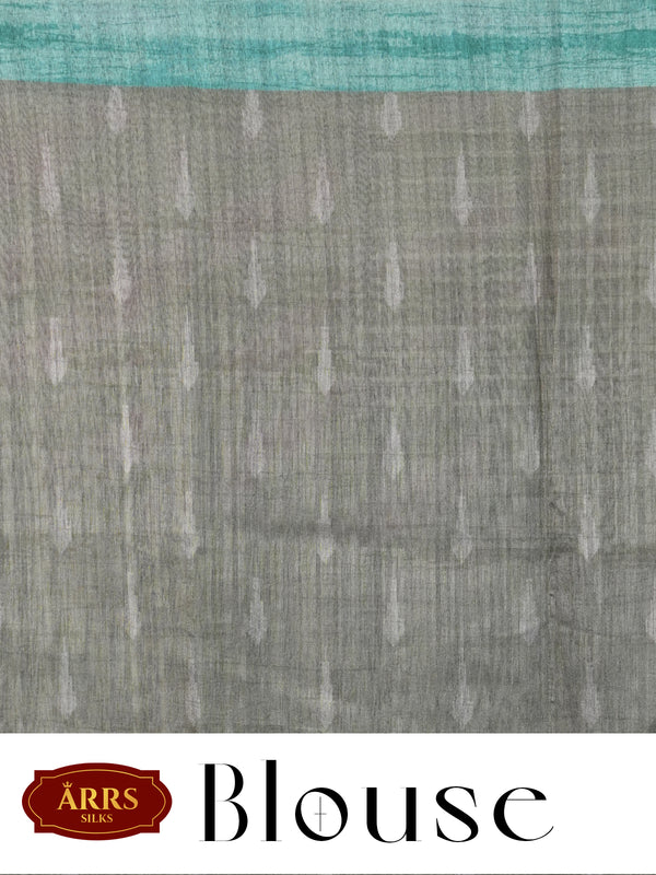Charcoal Grey with Teal Green - Semi Tussar Saree