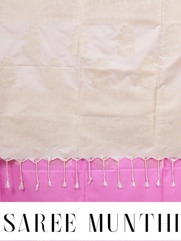 Baby Pink With Sandal Semi Silk Saree