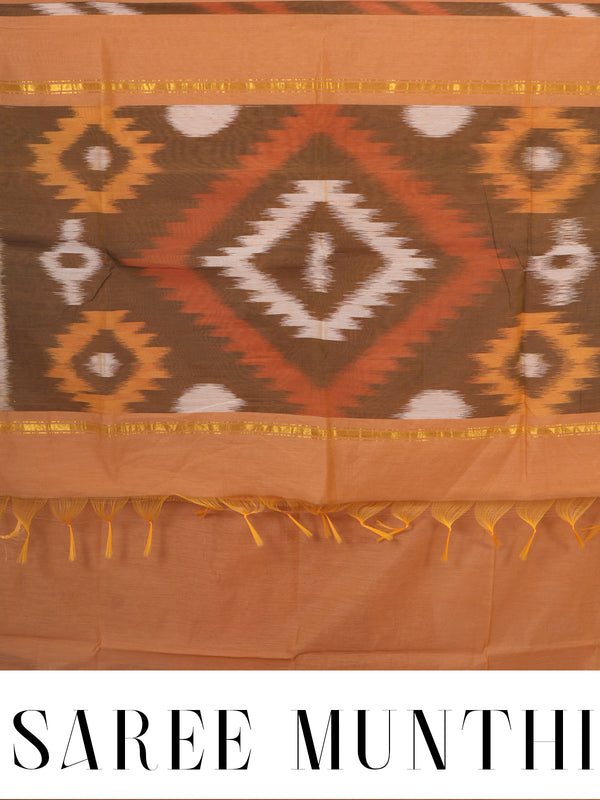 Mustard Yellow with Olive Green Pallu - Pochampalli Cotton Saree