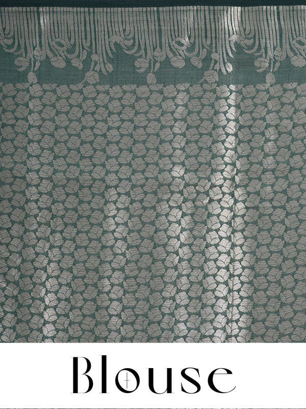 Bottle Green with Silver - Semi Tussar Saree
