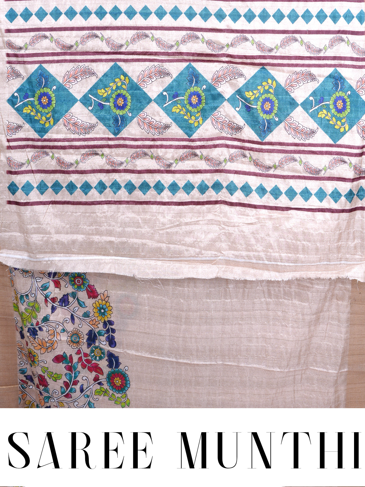 Silver Grey Dola Silk Saree with Multicolour Munthi & Floral Art