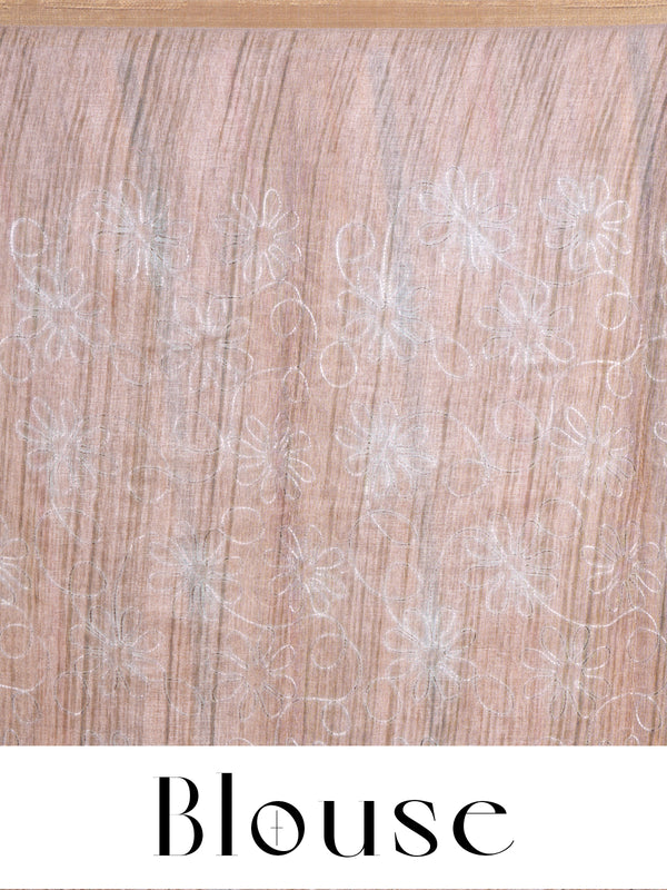 Beige and Multicolor Stripes with Floral Pallu - Linen Cotton Saree