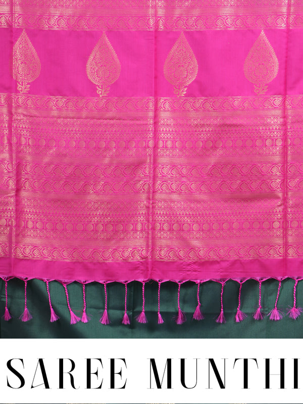 Teal Green With Pink Semi Silk Saree