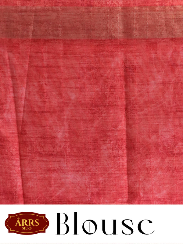 White with Red Pallu - Semi Tussar Saree