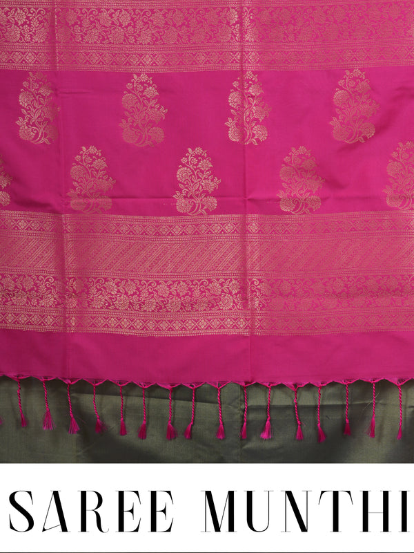Mehendi Green With Pink Semi Silk Saree