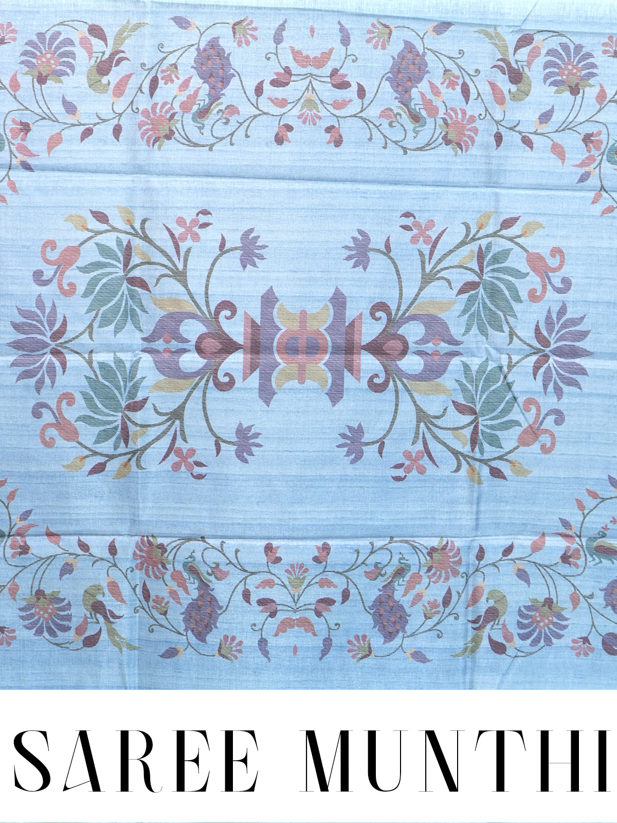 Ice Blue with Multicolor Floral Pallu - Semi Tussar Saree
