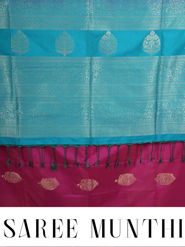 Magenta Pink with Rama green  Semi Silk Saree