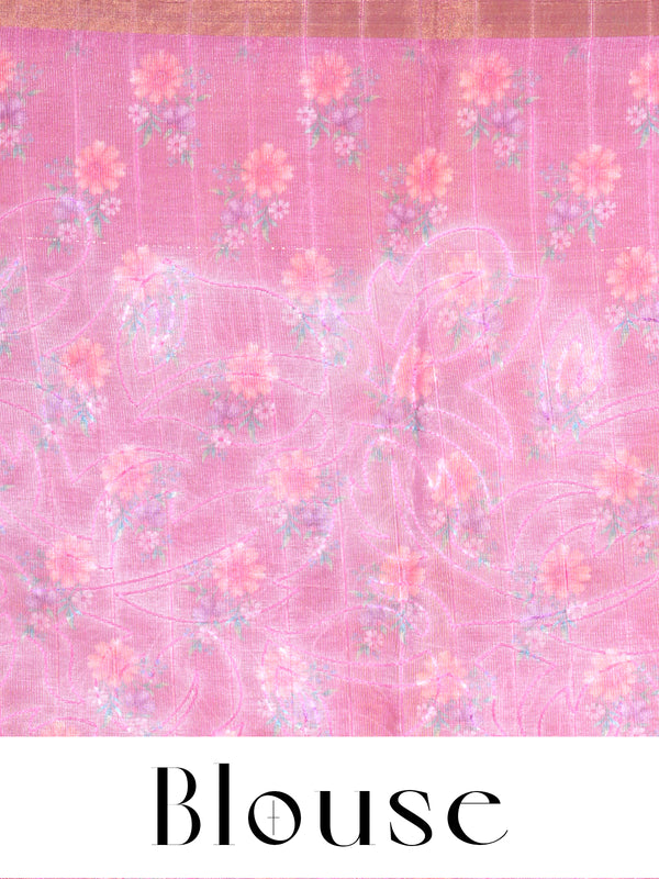 Beige with Pink - Linen Cotton Saree