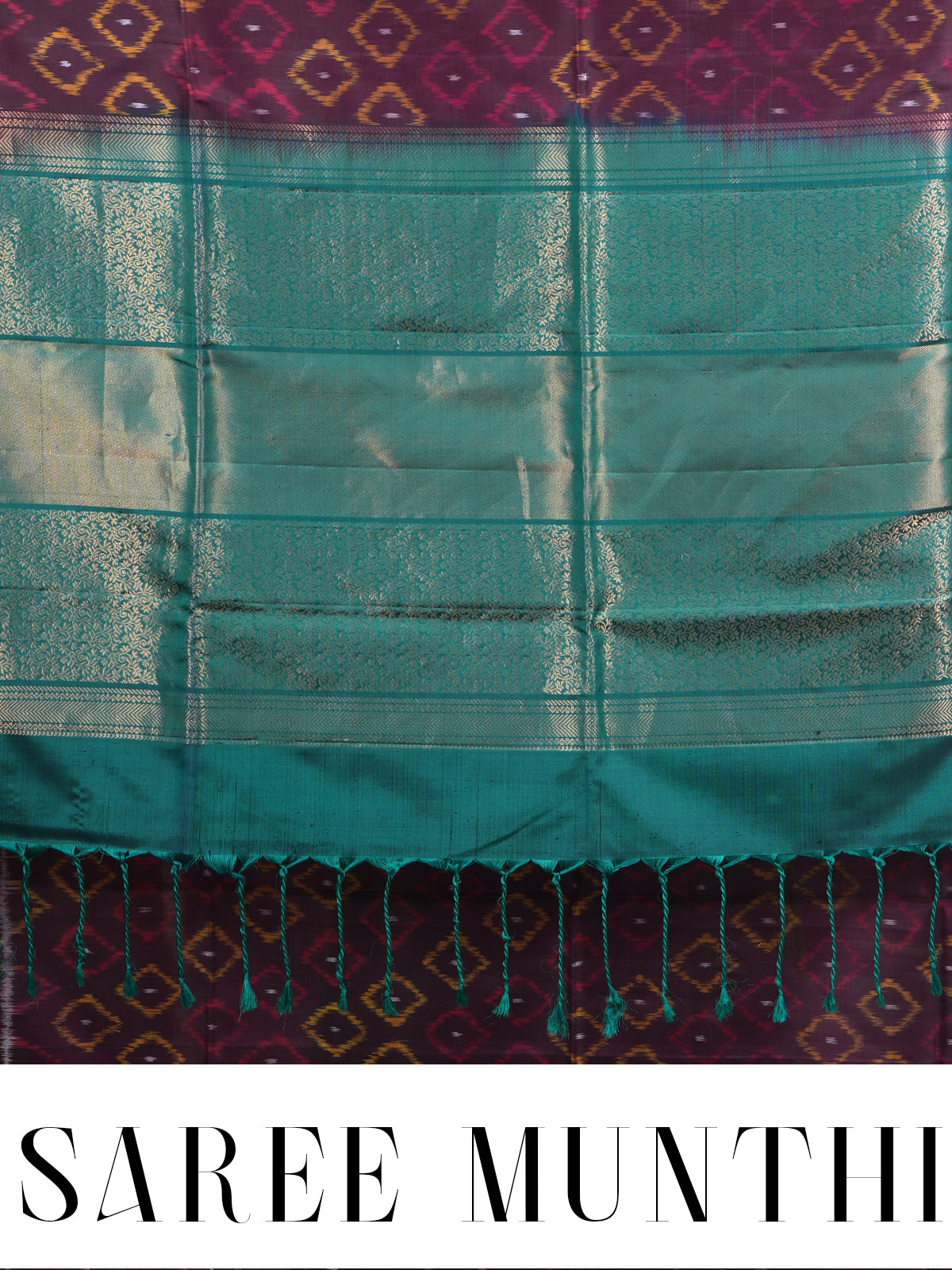 Deep Wine with Teal Green - Pure Kanchipuram Silk Saree