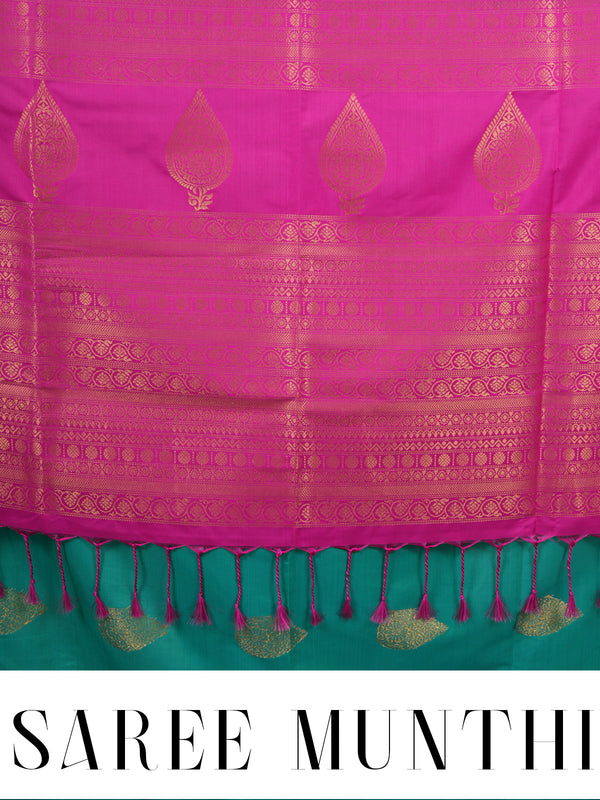 Rama Green with Rani Pink Semi Silk Saree