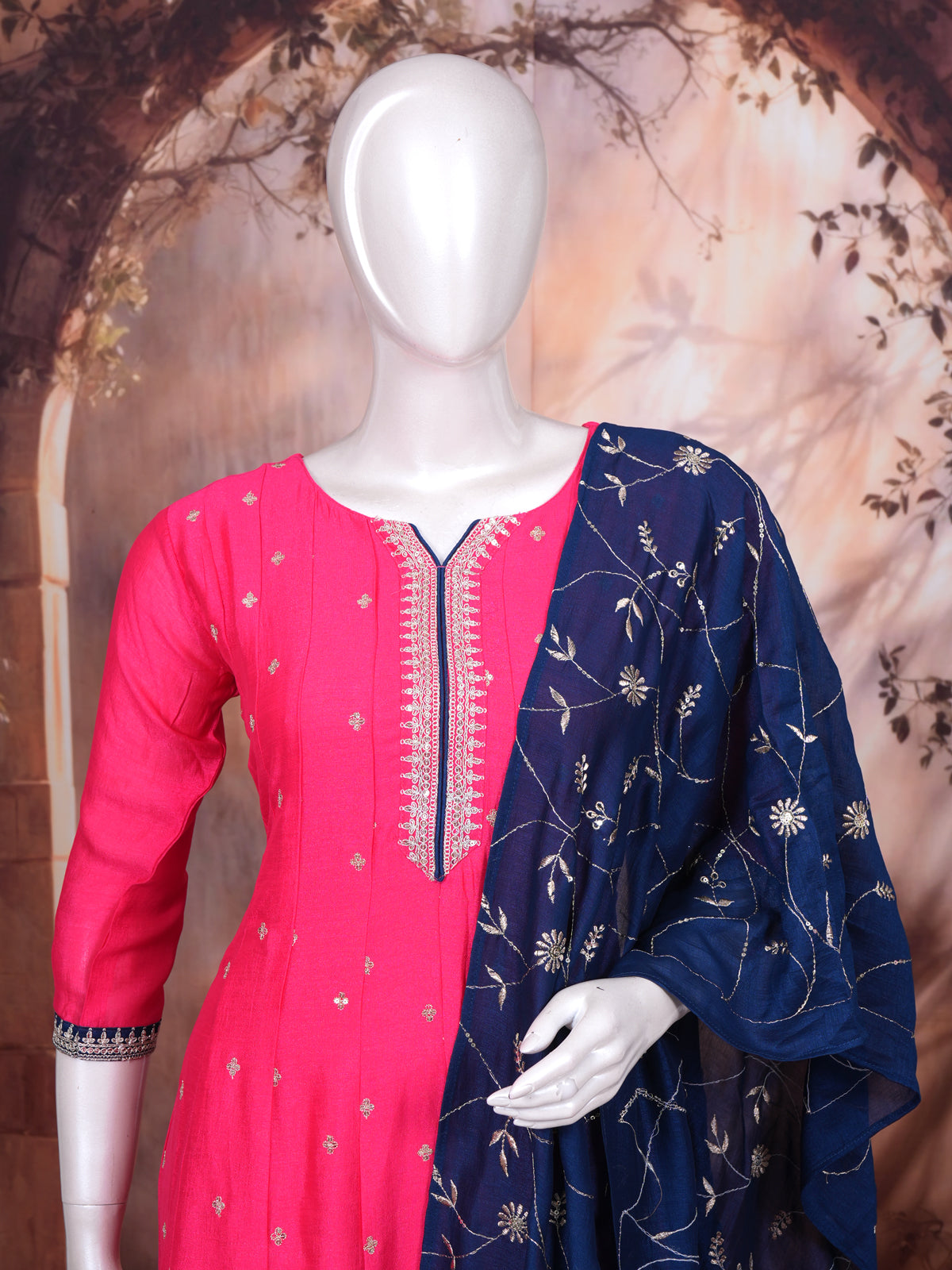 Pink with Navy Blue Ready Made Salwar Suit