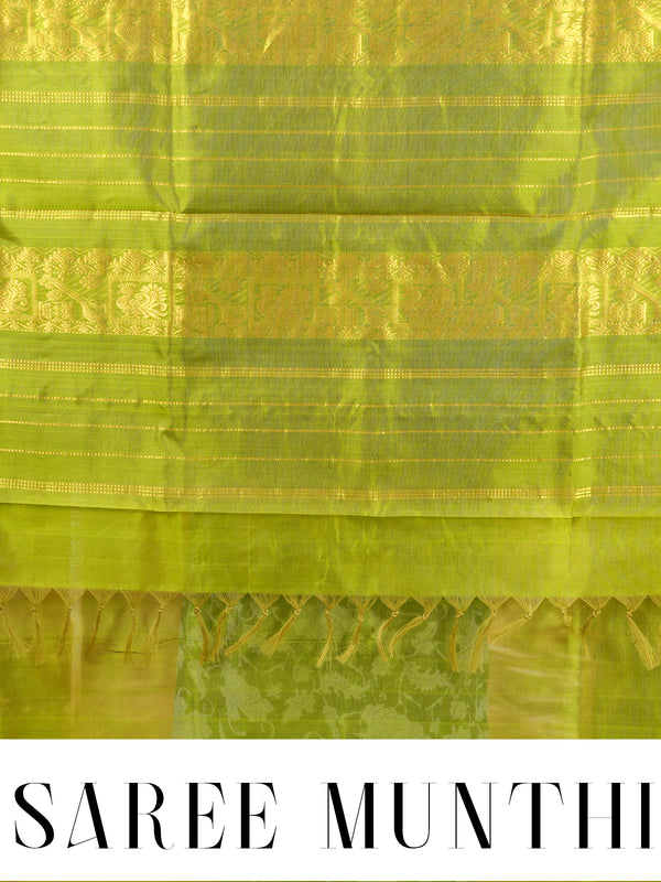 Elegant Royal Purple pure Silk cotton Saree with Lime Green Zari Border