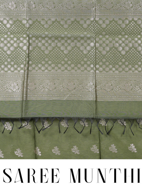Olive Green Silk Cotton Saree