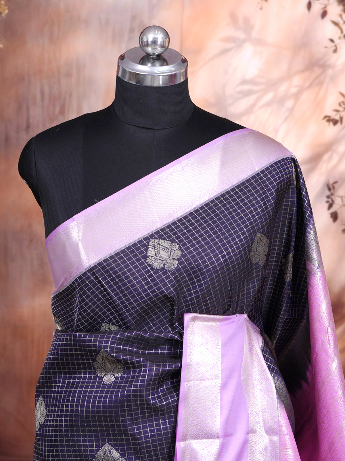 Navy Blue with Pink Kanchipuram Fancy Silk Saree