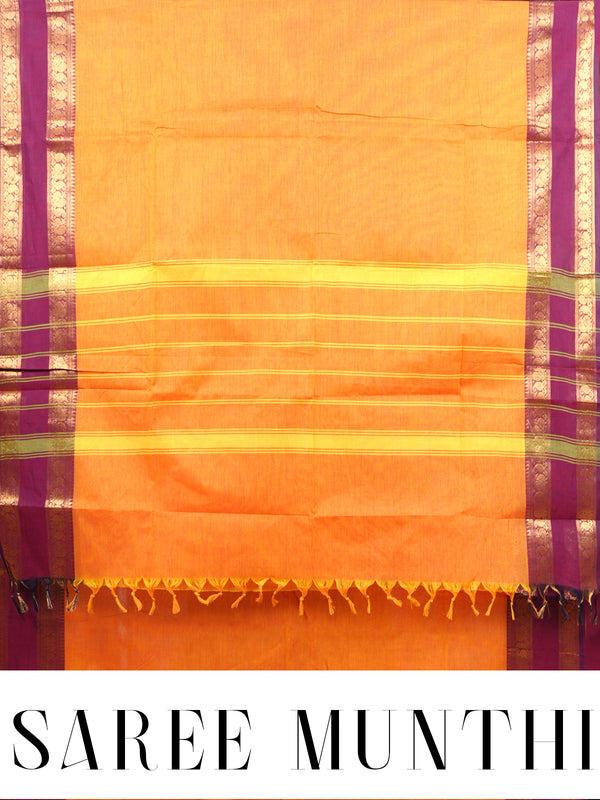 Mustard Yellow and Wine Purple Chettinad Cotton Saree