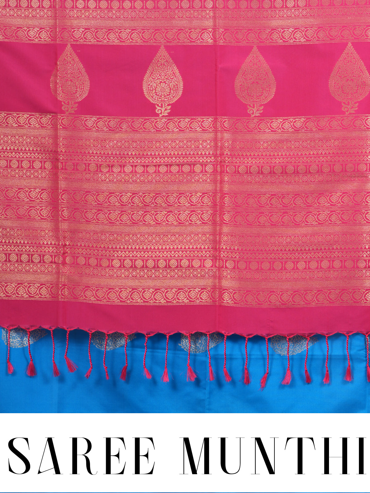 Sky Blue With Pink  Semi Silk Saree