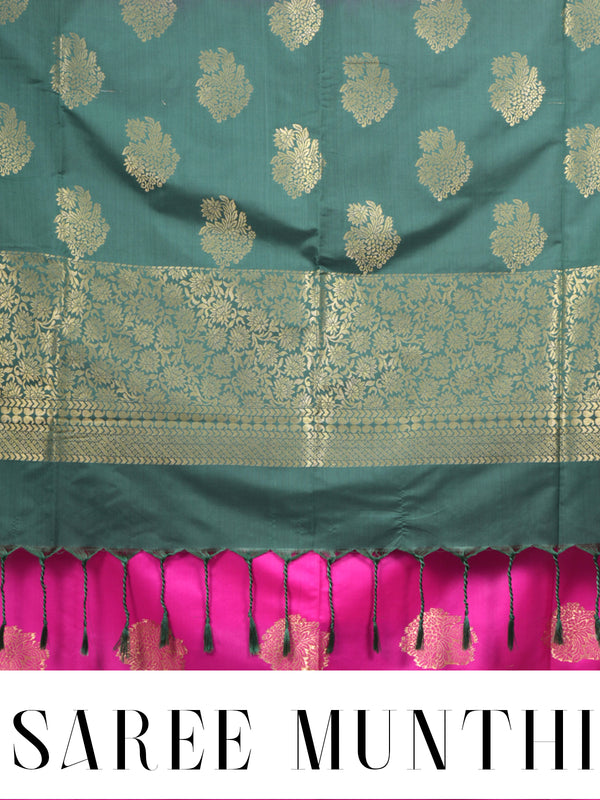 Rani Pink with Green Semi Silk Saree