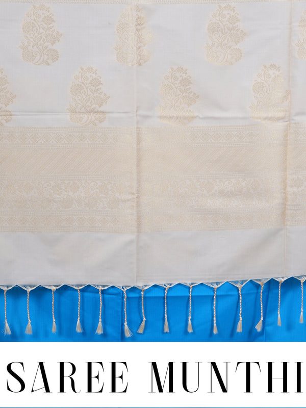 Sky Blue with Light Sandal Semi Silk Saree