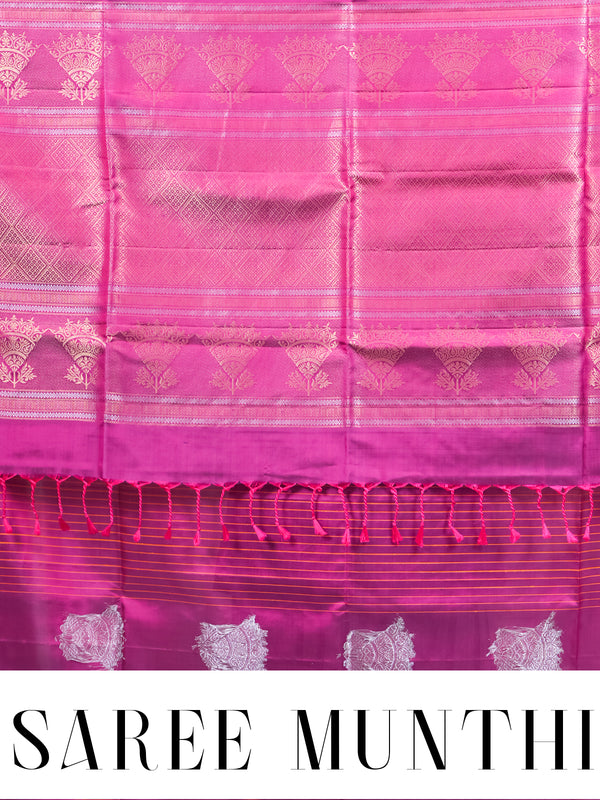 Majestic Magenta Pink Silk Saree with Fine Zari Stripes