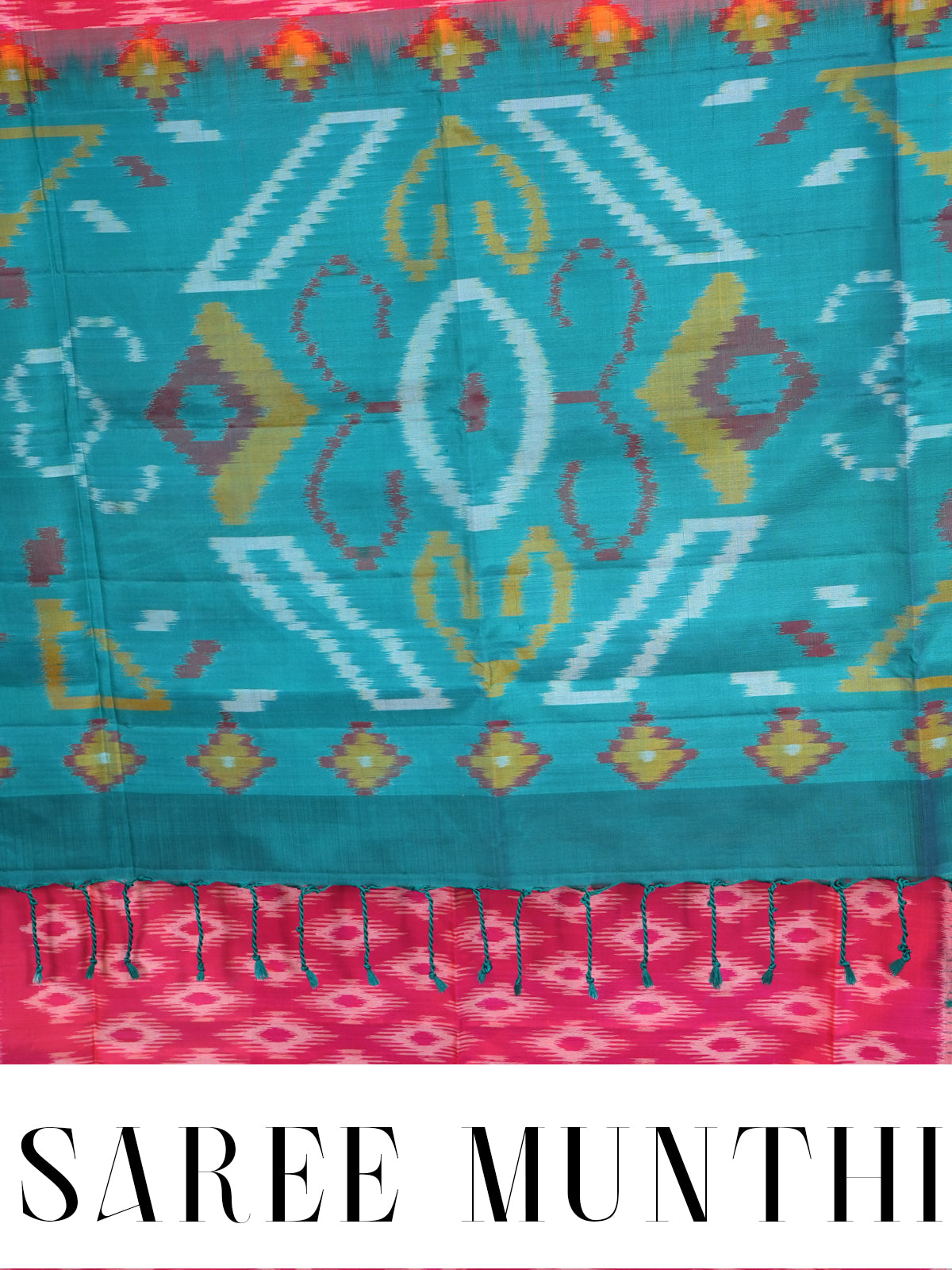 Pink and Cream with Teal Green - Pure Kanchipuram Silk Saree