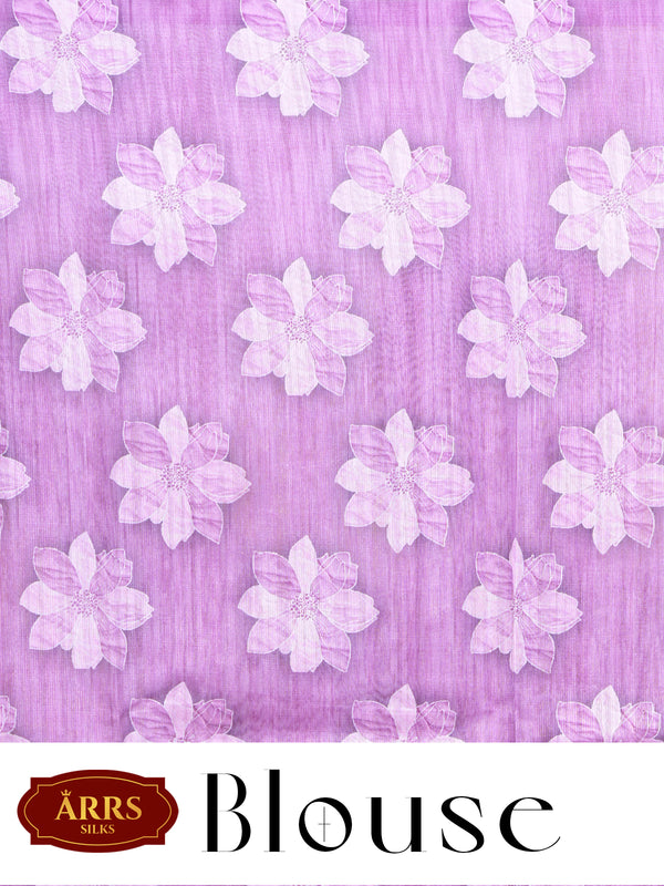 Lavender with Pink Floral Pallu - Semi Tussar Saree