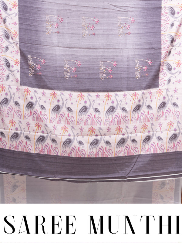 Steel Grey with Cream - Semi Tussar Saree